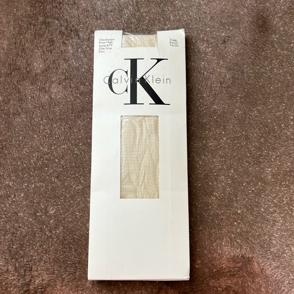 Calvin Klein Knee High Checkmate Gridded Ecru Socks Trouser - Picture 1 of 6